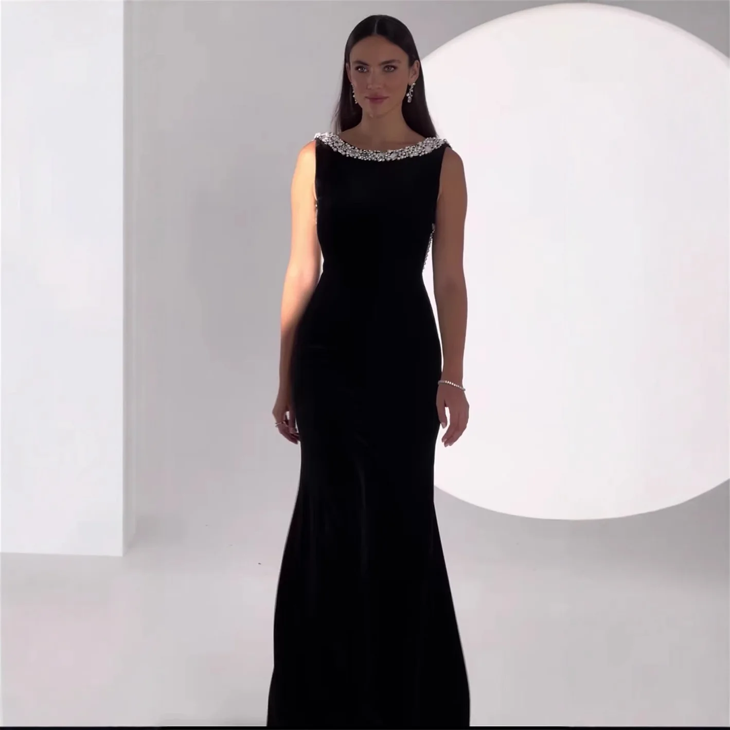

Black O-neck Sleeveless Backless Beading Maxi Dresses for Women Luxury 2025 Summer Brithday Party Dress Celebrity Club Prom Gown