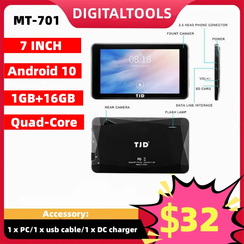 Tablet dla dzieci z systemem Android 12 7 cali Allwinner A133 Quad Core 2 GB RAM 32 GB ROM 1024x600 IPS Type-C