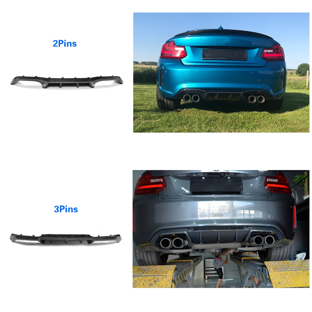 Carbon Fiber Car Rear Lip Diffuser Spoiler For BMW 2 Series F87 M2 M2C Coupe 2 Door 2016 - 2020 Fins Shark Style Diffuser