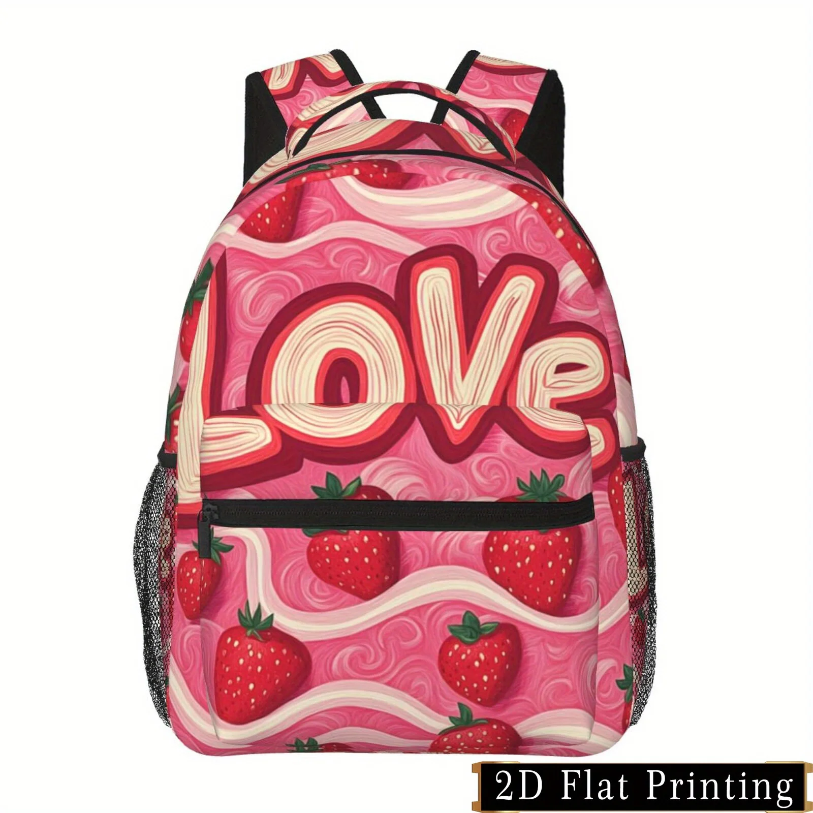 Strawberry Print Pattern Shoulder Strap Back and Waist Protection Design Backpack Fashionable iPad Laptop Backpack