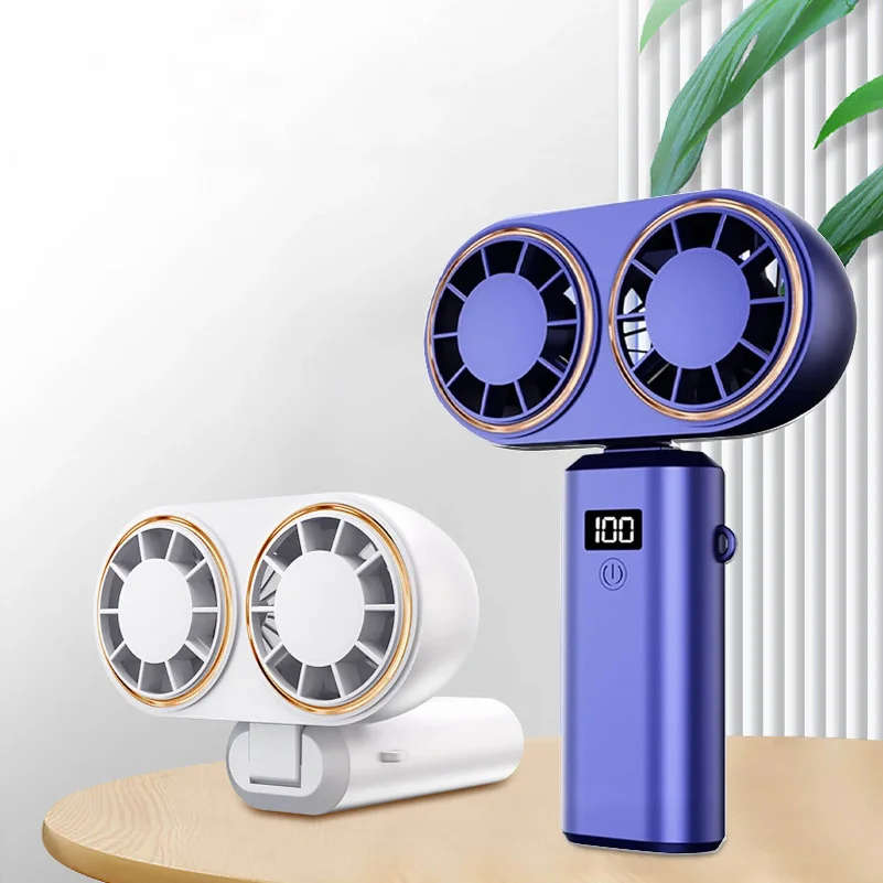 Handheld Personal Fan Compact Rechargeable Dual Fan Cooler Rechargeable Cooling Fan with Digital Display Personal Portable
