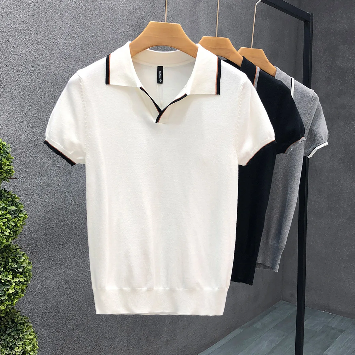 

Koreon Fashion Men Solid Knitted Polo Shirts Summer New Waffle Streetwear Business Casual Basic Clothes Short Sleeve Tops Q13