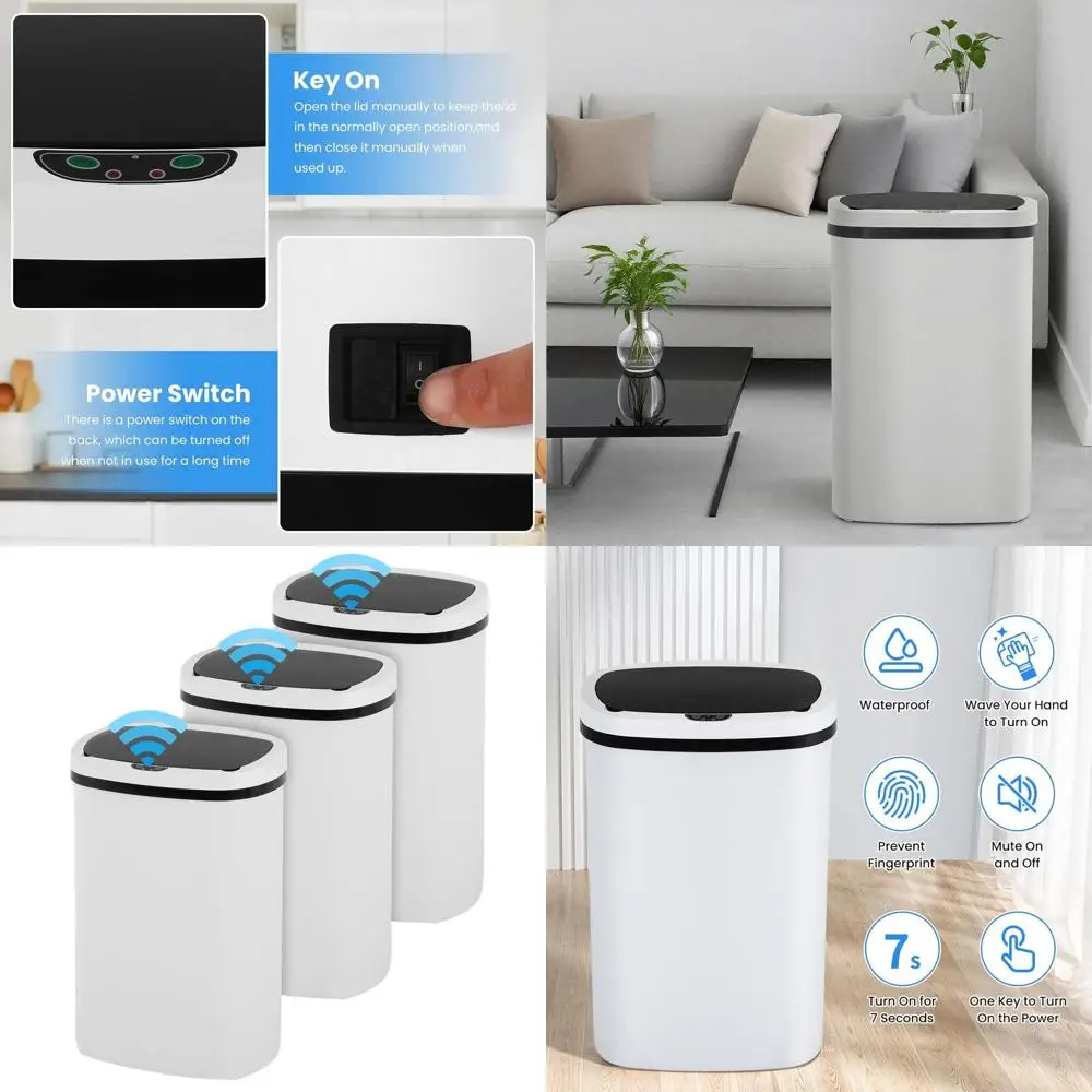 

Touchless 13 Gallon Kitchen Trash Can, 3-Pack, Odor-Controlled, Plastic Waste Bin for Dorm or Home