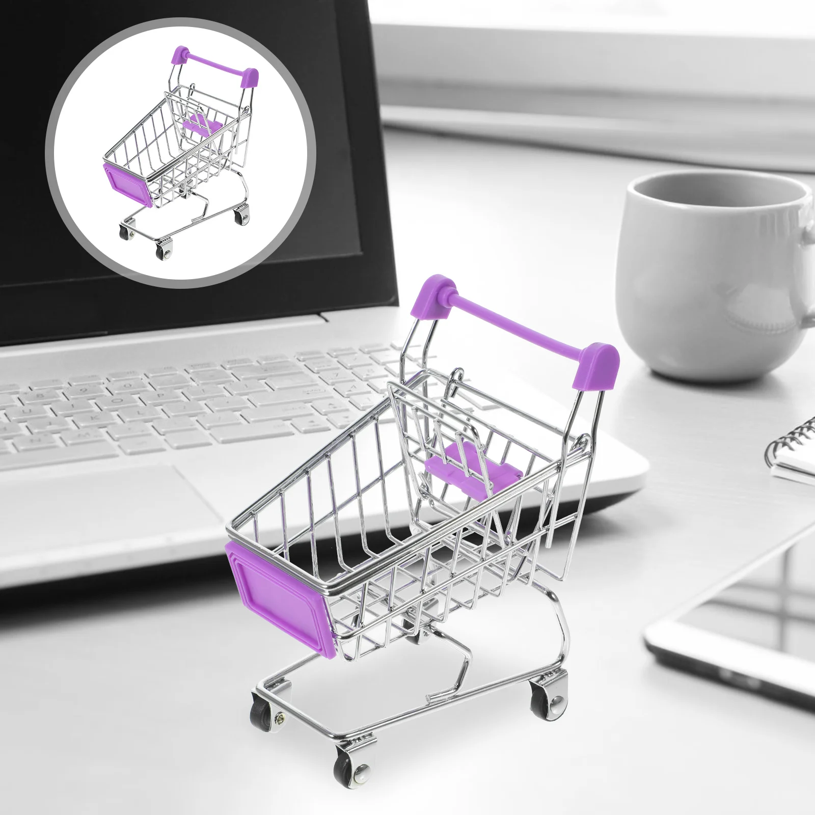 

Mini Shopping Cart Storage Basket 11*7.5*11.5Cm Random Color Metal Plastic Organizer For Office Desk Decor Play Kitchen