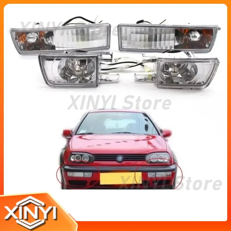 4pcs Crystal Fog Lights Front Bumper Lamp for Golf 3 Mk3 1992-1997 Anti-fog Light Combination Headlamp Assembly