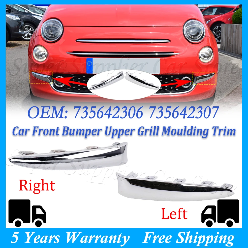 New 1/2PCS Car Front Bumper Upper Grill Moulding Trim For FIAT 500 (312) LOUNGE 2016 2017 2018 2019 2020 735642306 735642307