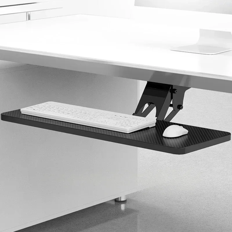 Adjustable Keyboard Tray Under Desk Slide Rail, Sturdy Metal Storage Rack Rotating Stand for Computer Office Organizer