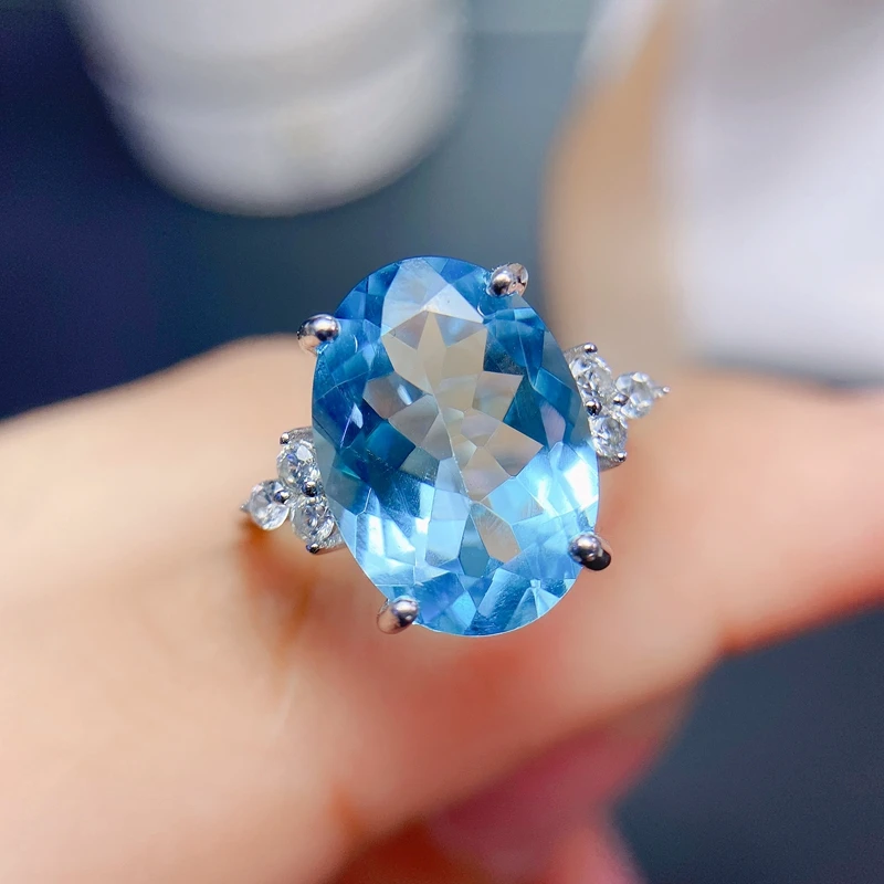 8 carat natural topaz ring, large gemstone color, exquisite craftsmanship, 925 silver inlay