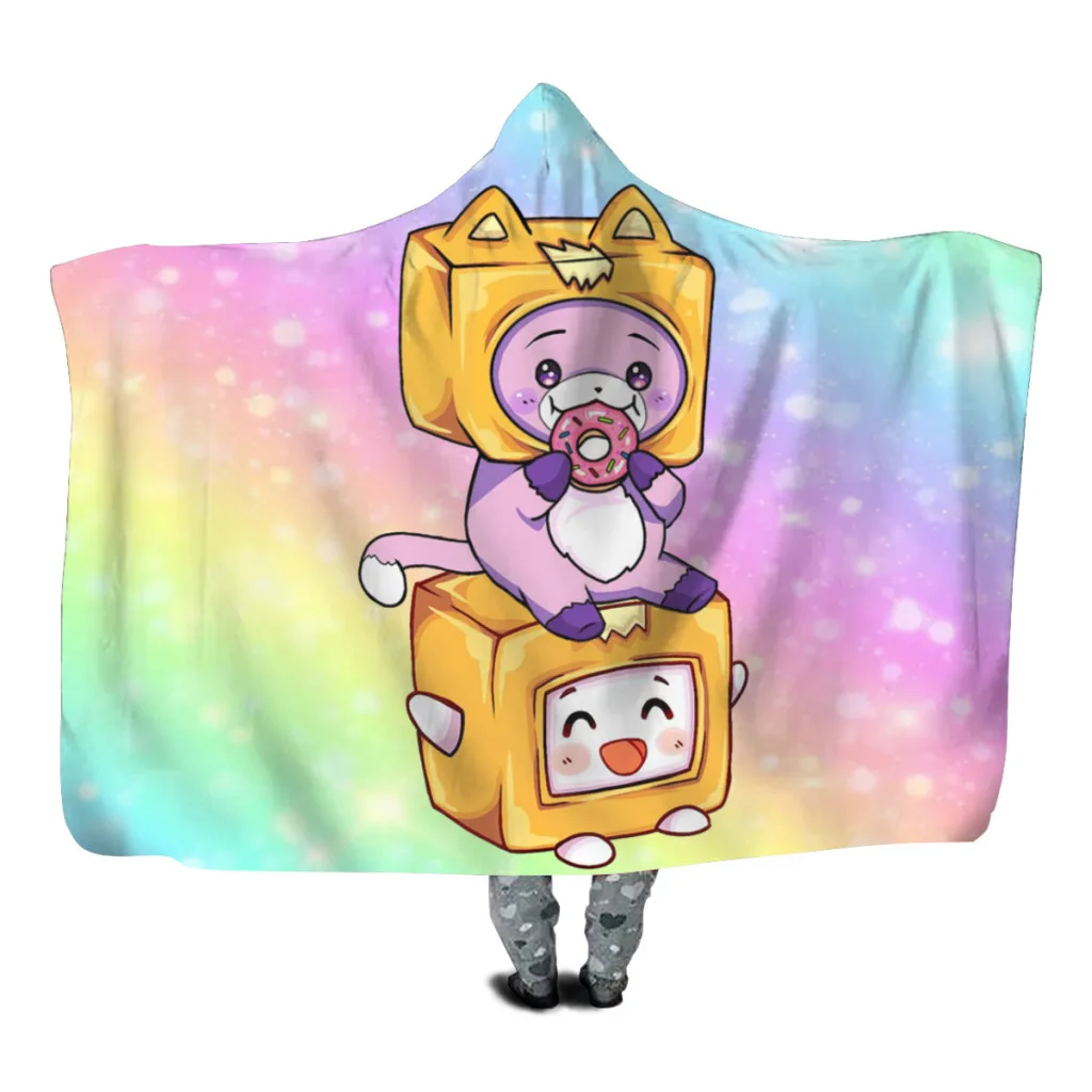 

Cartoon Cute Lanky Box Fun Blanket Hoodie Sherpa Blanket for Kids Youngsters Fleece Wearable Warm