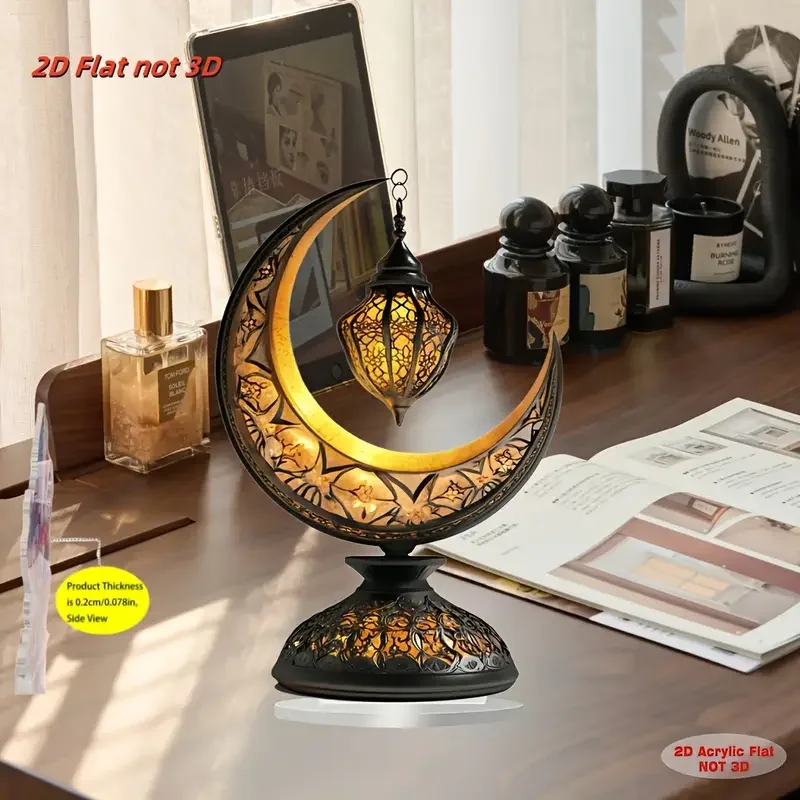 Elegante decoración de mesa con forma de luna creciente y linterna, ideal para el hogar y la oficina, el mejor regalo para las fiestas.