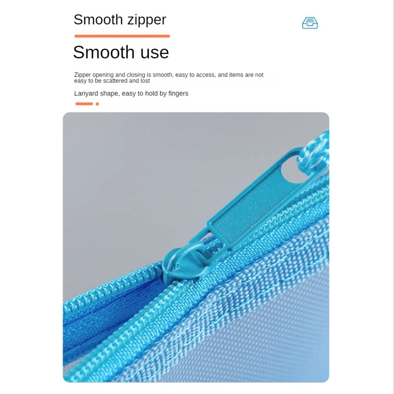 5Pcs Mesh Zipper Pouch Clear Document Bag Book File Folders Stationery Pencil Case Storage Bags 5 Colors