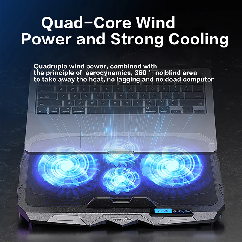 Laptop Cooling Stand 5 Height And 6 Wind Speed Adjustable For 17 Inch Notebook With 4 Fans Liquid Crystal Display And 2 USB Port