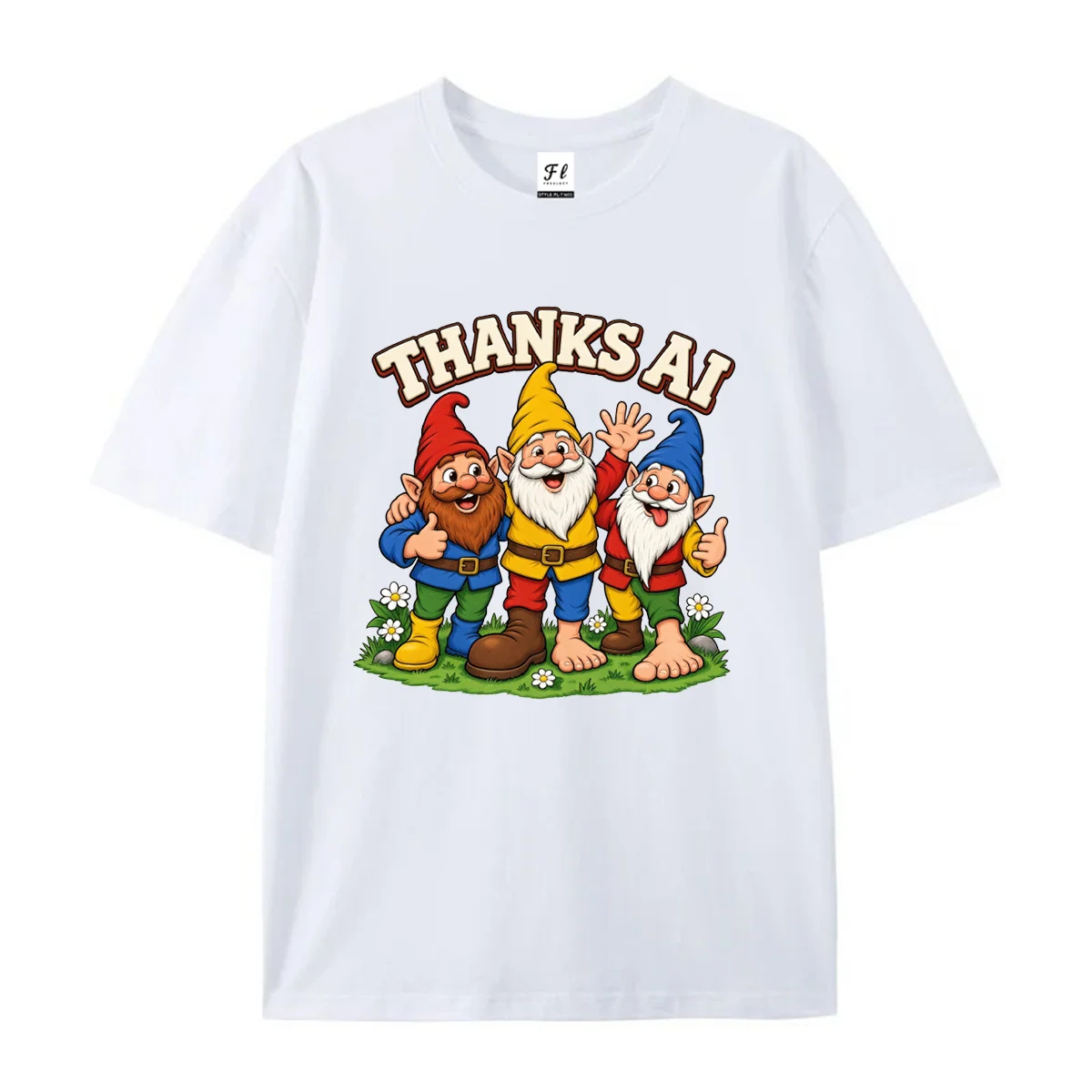 Women Short Sleeve T Shirt Cute Garden Gnome Graphic Tees Thanks Ai Quote Print Summer Crew Neck Casual Funny Tops for Ladies
