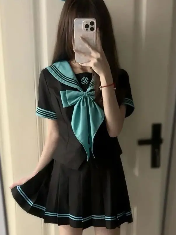 Versatile Basic Summer School Uniform Short Sleeve Two-Piece Set JK Japanese Style Sailor Suit Versatile Two-Piece Set view 5