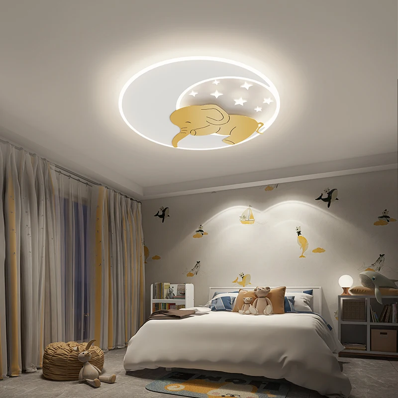 

Kawaii elephant animal led ceiling lights for kids room boys baby bedroom study cute cartoon star moon chandelier children lamp