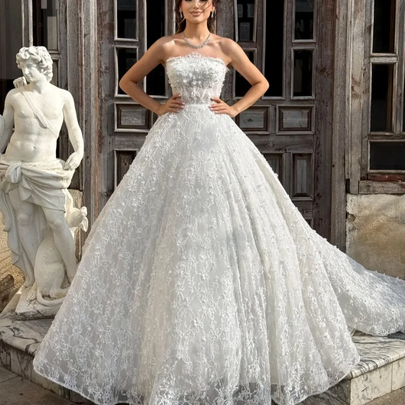 Lace White Elegant Sweetheart Ball Gown Glitter Crystal Decal Wedding Dress With Decoration Bridal Gowns Customized