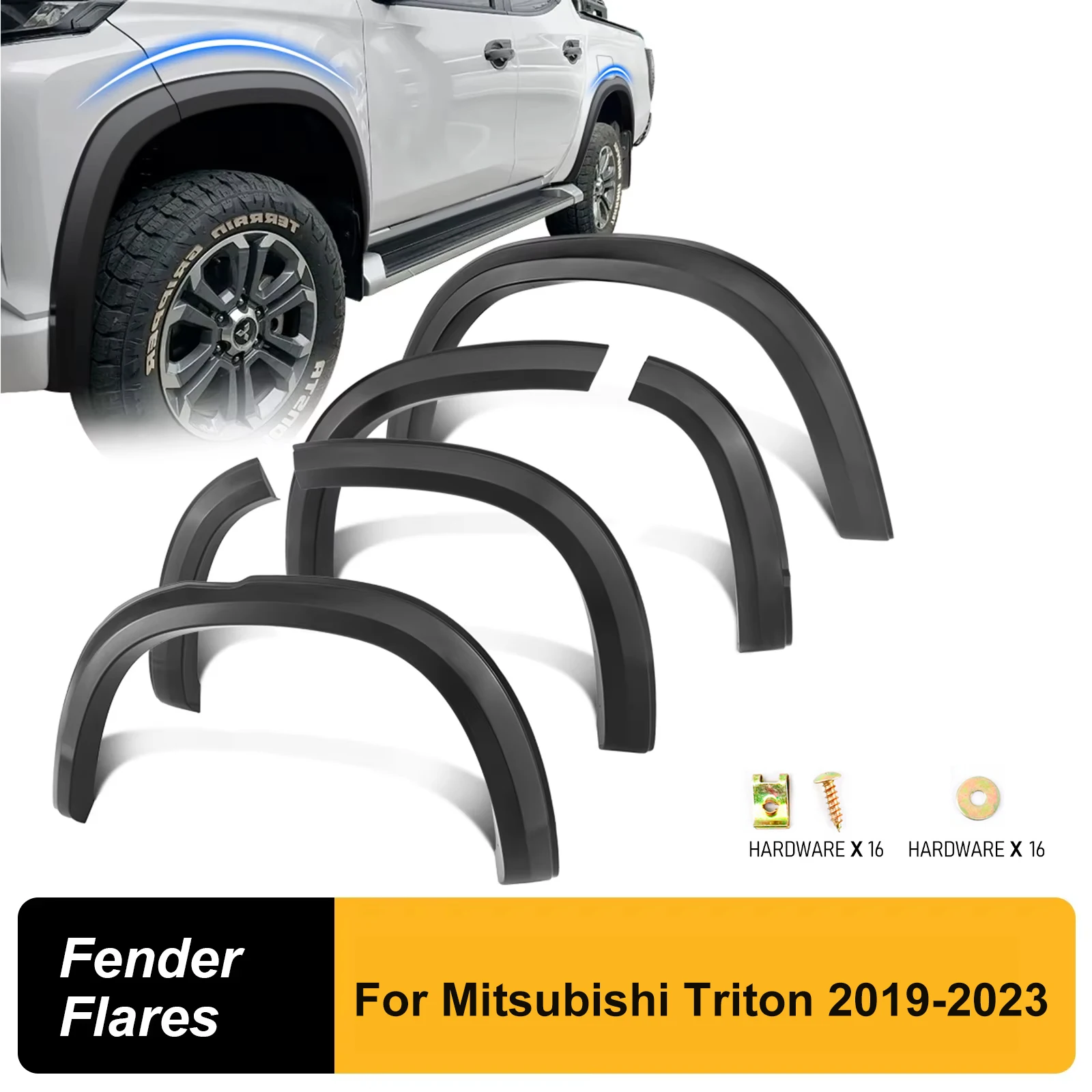 6 قطعة أقواس العجلات درابزين مشاعل حامي لميتسوبيشي تريتون L200 2019-2023 سنة ماتي الأسود توسيع 35 مللي متر 4X4 اكسسوارات السيارات