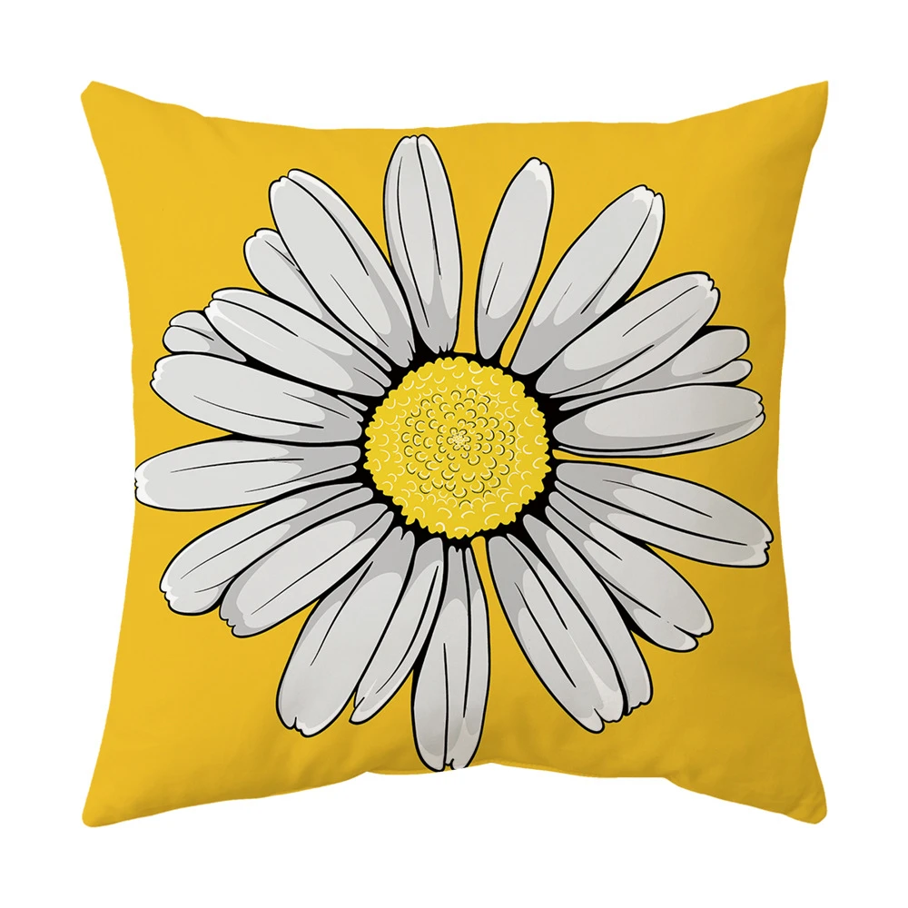 Yellow Wild Daisy Cushion Cover Line Sun Pillow Cover Home Pillow Cover Car Pillows Decor For Living Room Sofa Pillows Cushions