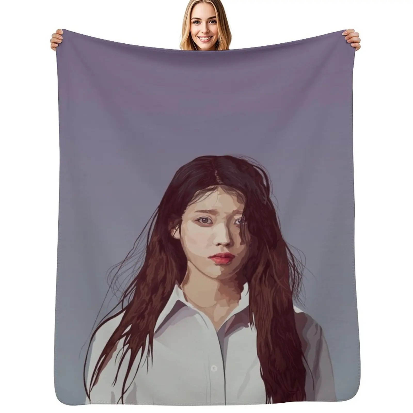 

IU (Lee Ji Eun)  Lilac Album Portrait Throw Blanket Foldable Soft Warm Blanket for Outdoor Use