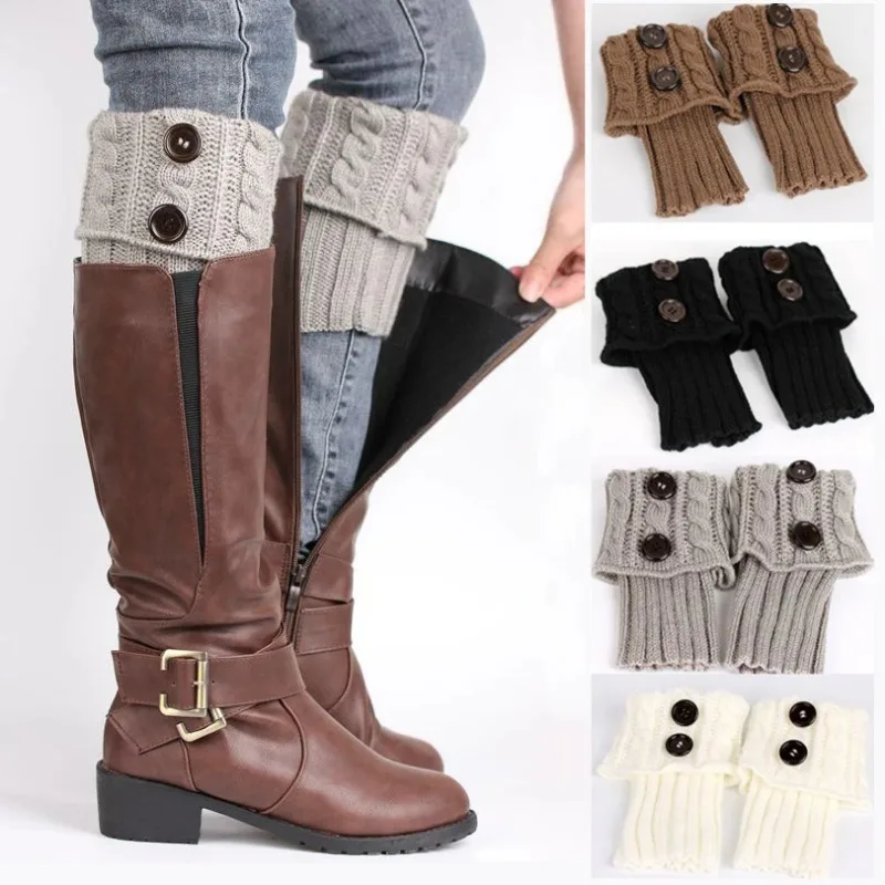 1Pairs Short Boot Sock Sleeves Button Detail Leg Warmers Crochet Knitted Boot Leg Warmers Socks Women's Stockings & Hosiery