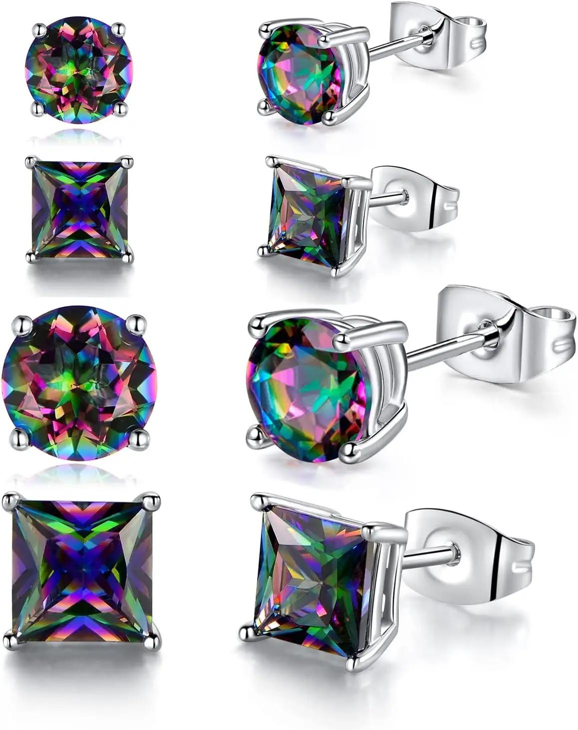 

Rainbow Quartz Stud Earrings for Women Men, 18K White Gold Plated, Hypoallergenic CZ Jewelry Gift