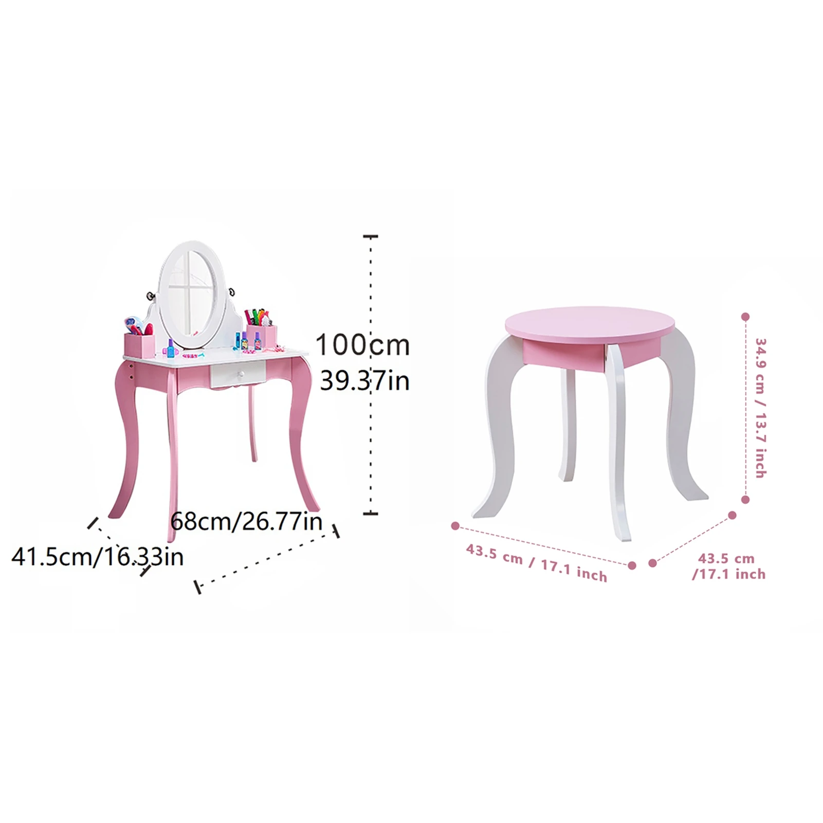 Kids Princess Vanity Set with Mirror & Stool 4