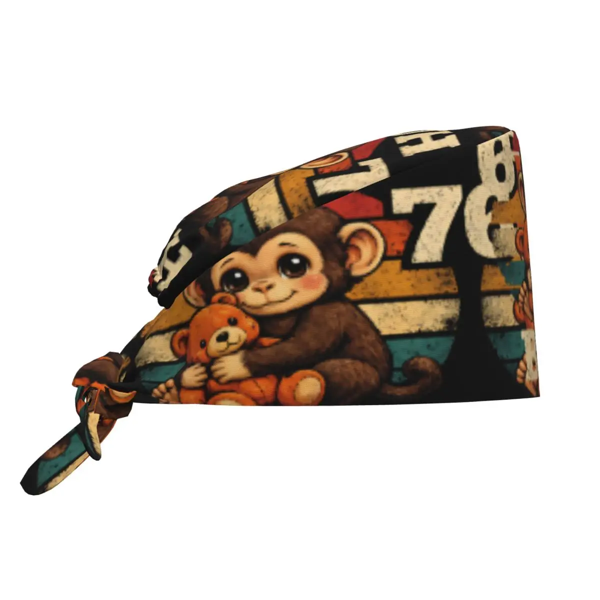Nurse Hats Team Punch Funny Monkey Working Cap For Women and Men Casual Bandage Tie Back Work Scrubs Hat Adjustable Medical Cap