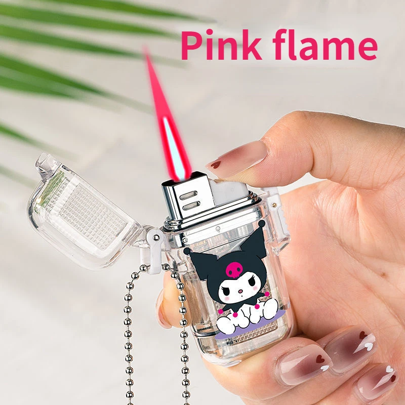 

Transparent chain lighter Personality Cartoon Cigar Lighter Windproof Refillable Strong Fire Power Fuel lighter Gadgets for Men