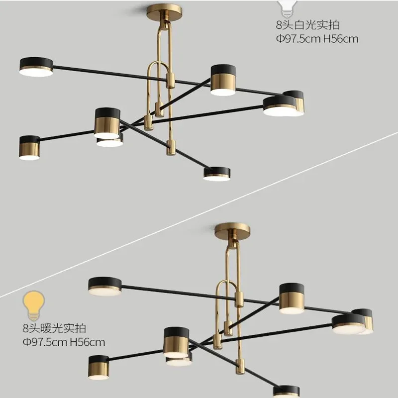 Modern Chandelier 4/6/8 Heads Black Gold Lighting Suspension Bedroom Living Room LED Industrial Lamp 3 Color Dimmable