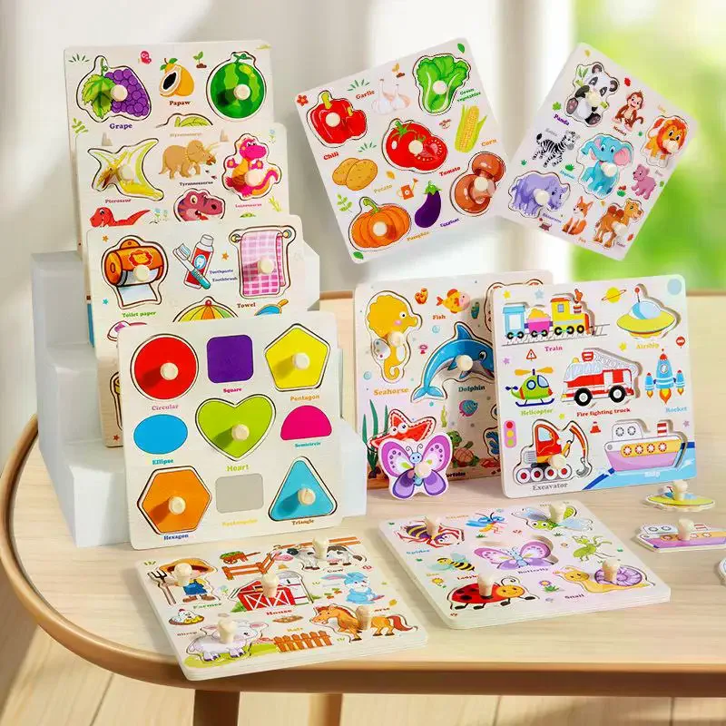 Montessori Wooden Puzzles Toys For Children Hand Jigsaw Life Cognition Fish Games Parent-Child Interactive Educational Toy