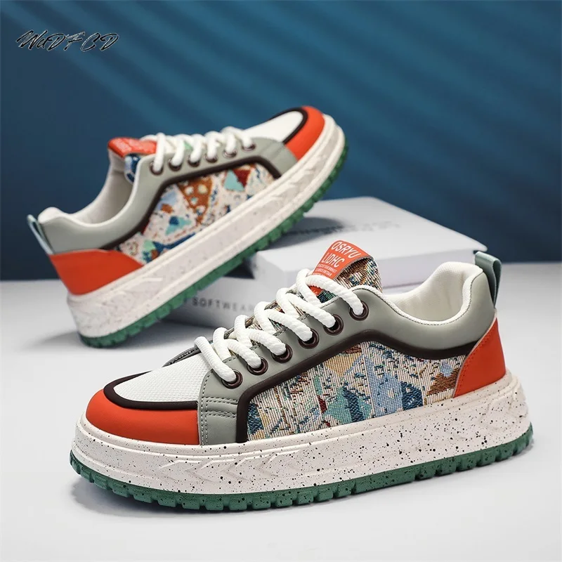 

Кроссовки Повседневные мужские дизайнерские легко подходящие туфли для досок Модная кожаная ткань Дышащая спортивная обувь на платформе увеличенной высоты