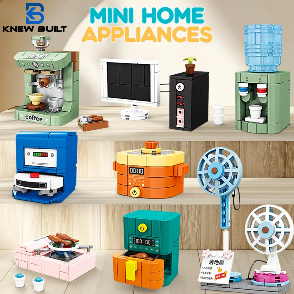 Coffee Maker,Air Fryer,Fan Mini Home Appliance Building Blocks Toys-Fun Pretend Play,Simple Assembly,Perfect Gift for Girls Boys