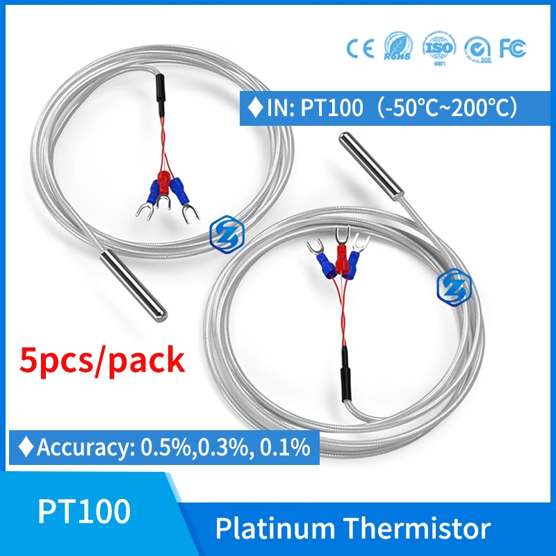 

5pcs/pack 3 wires PT100 Platinum Thermal Resistance Thermocouple Sensor Waterproof SS304 rtd pt100 Temperature Sensor Probe