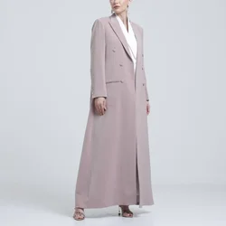 Fashion Pink Women Jacket One Piece Elegant Peak Lapel Double Breasted Solid Coat Loose Basic Ankle Length Female Jacket 2024