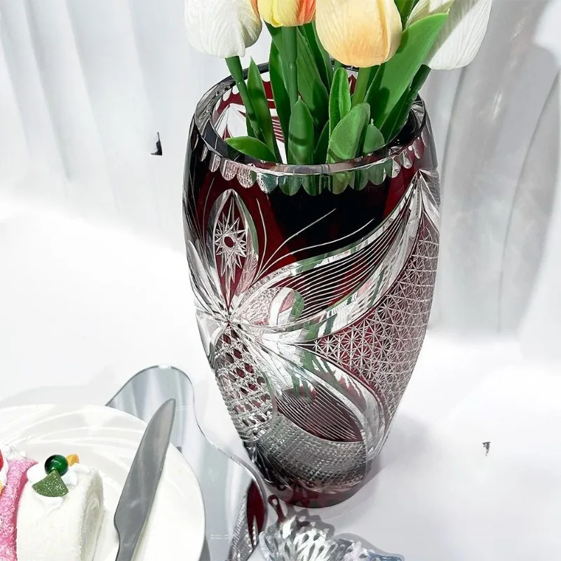 Butterfly crystal glass vase transparent hand-carved household flower arrangement Chinese style