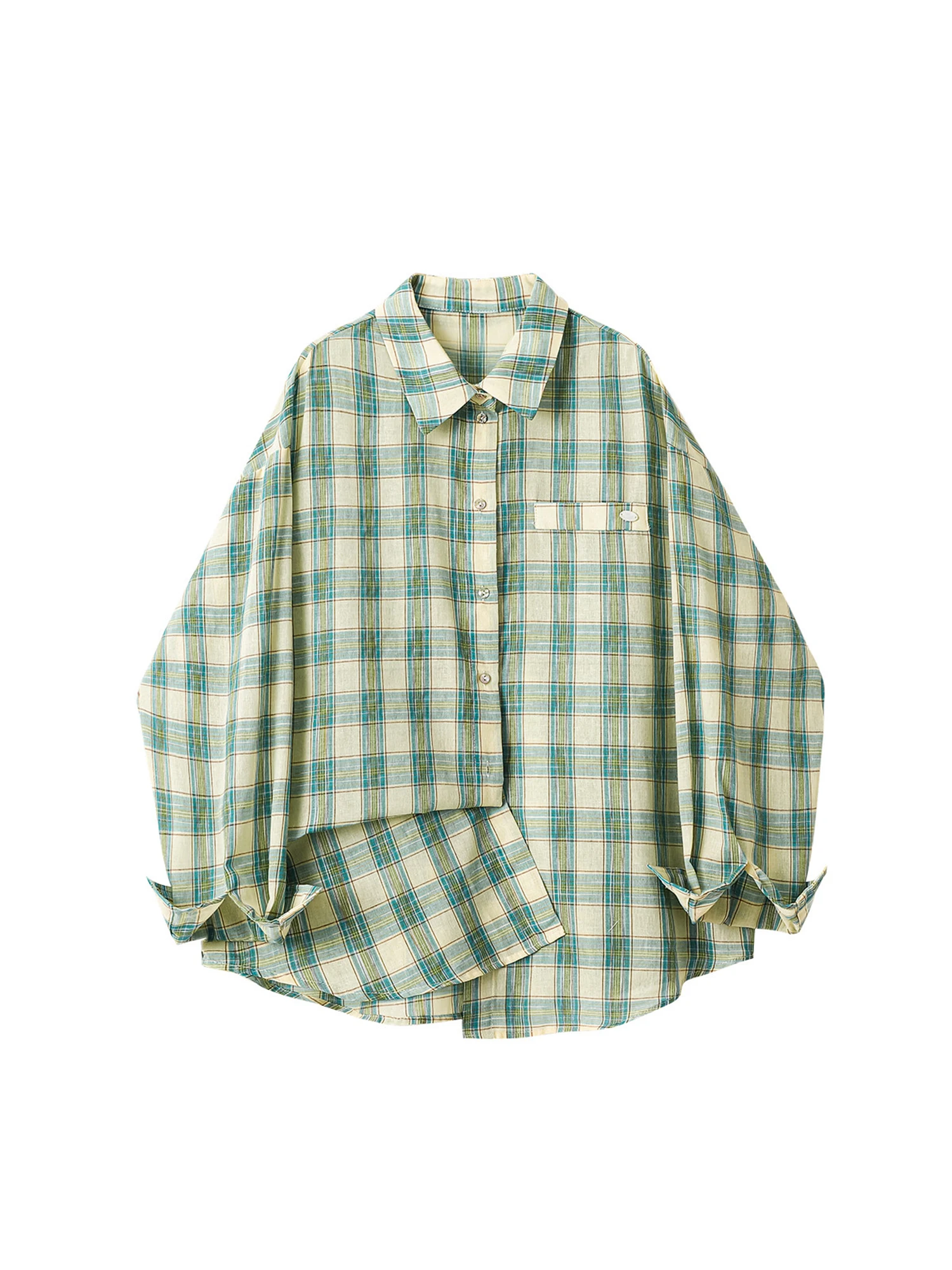 

Женские зеленые рубашки в клетку, блузки, винтажные 2000-х годов, эстетичная рубашка-поло с длинными рукавами и воротником-поло, рубашка оверсайз для женщин, модная весенняя одежда