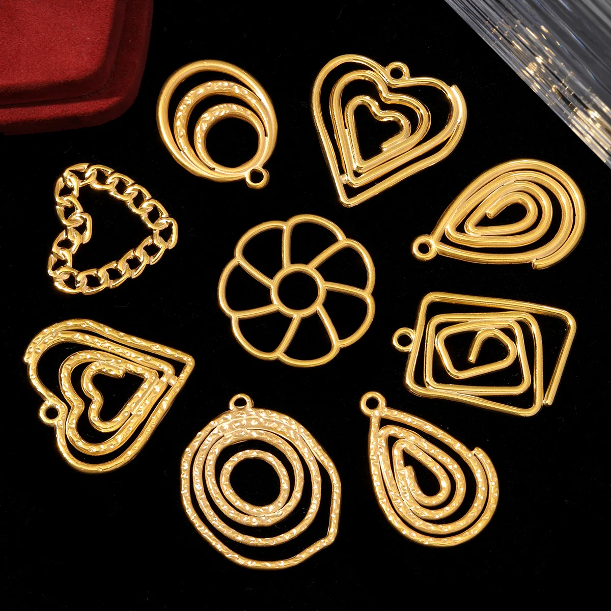 5pcs/Lot French Stainless Steel Geometric Heart DIY Charms Women Tooth Foot Necklace Pendants Star Sun Flower Jewelry Wholesale