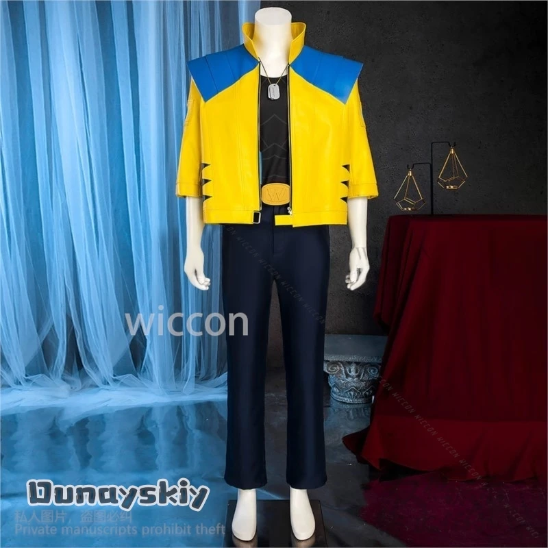 Juego Rivals Cosplay Lobo Anime disfraz Y2K Punk moda abrigo amarillo chaqueta cuero Halloween carnaval traje peluca Logann personalizado