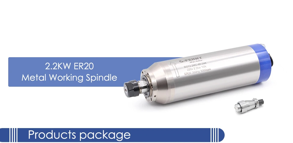 G-Penny CNC 2,2KW ER20 Wassergekühlte Spindel 80mm Durchmesser 4-Polig 4000-9000RPM Metallbearbeitungsspindel für Eisen, Stahl und Hartmetall – Detail 1