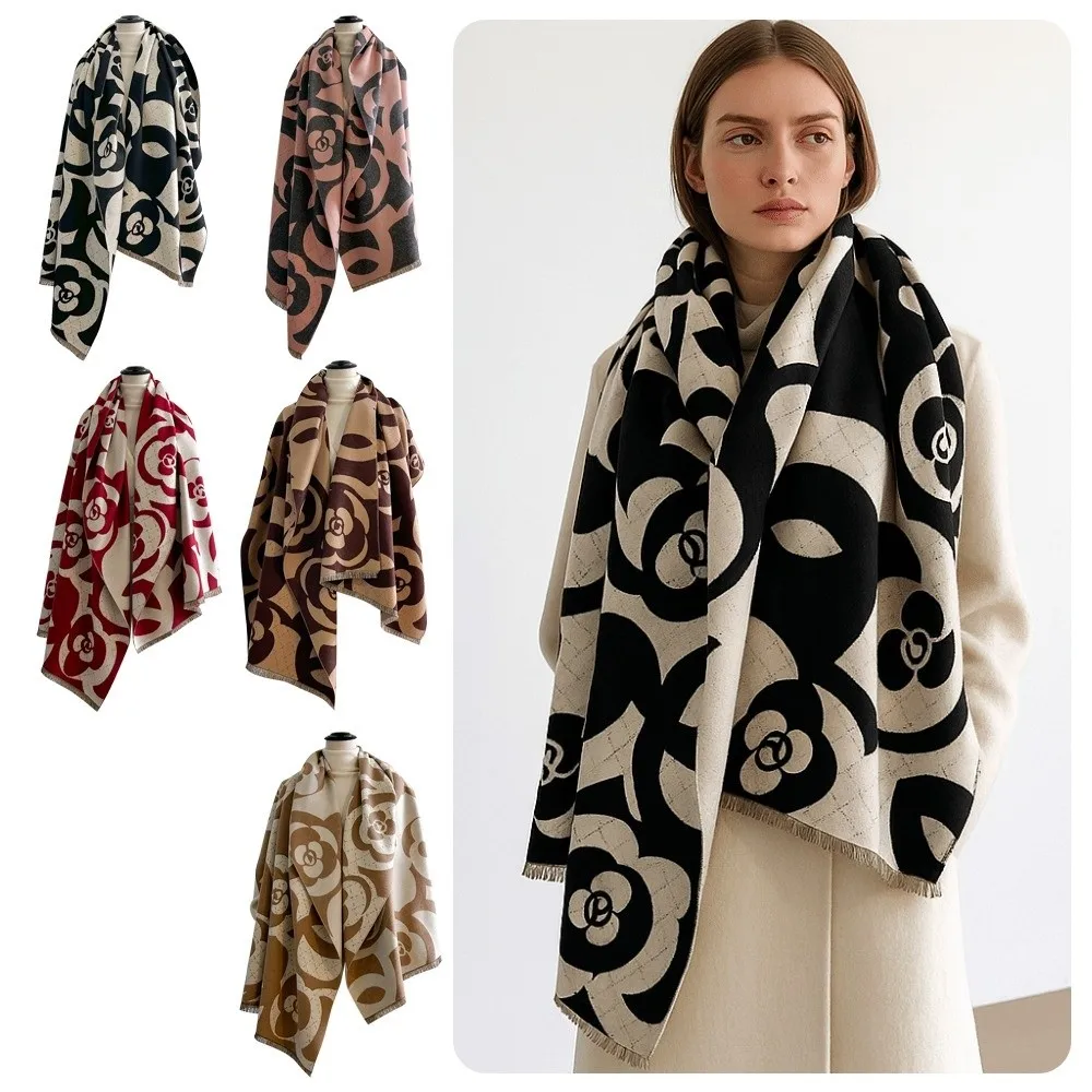 

Luxury Imitation Cashmere Scarf Versatile Windproof Pashmina Blanket Camellia Pattern Warm Women Winter Shawl Winter Season