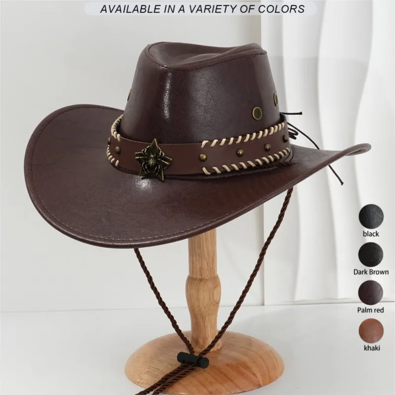 Men's and women's leather hats fashionable metal braided rope stud accessory