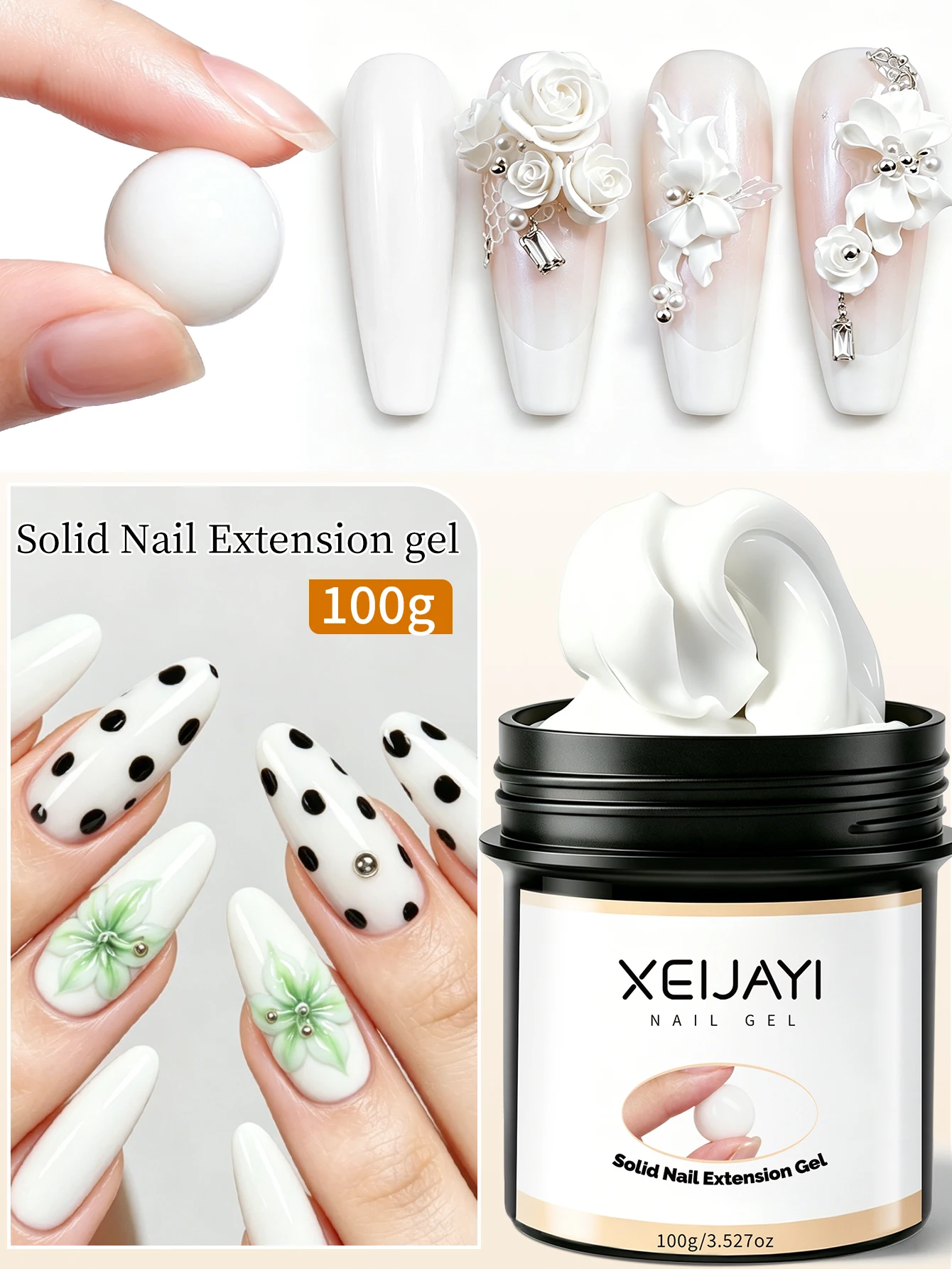 XEIJAYI 1 Stück 100g Weißes Weiches Nageltips-Gel für Künstliche Nägel UV-Gel Nagelverlängerung Funktionelles Design Maniküre-Werkzeuge – Detail 1