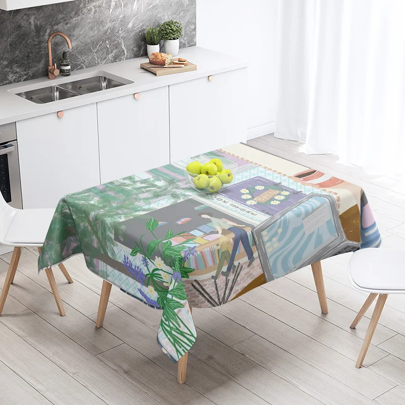 Nordic Morandi Colorful Tablecloth Abstract Geometric Pattern Fadproof Coffee Table Mat Living Room Decorative Tablecloth