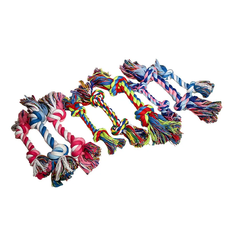 Random Color Pet Dog Toy Bite Rope Double Knot Cotton Rope Funny Cat Toy Bite Resistant and Sharp Teeth Pet Supplies Puppy Toys