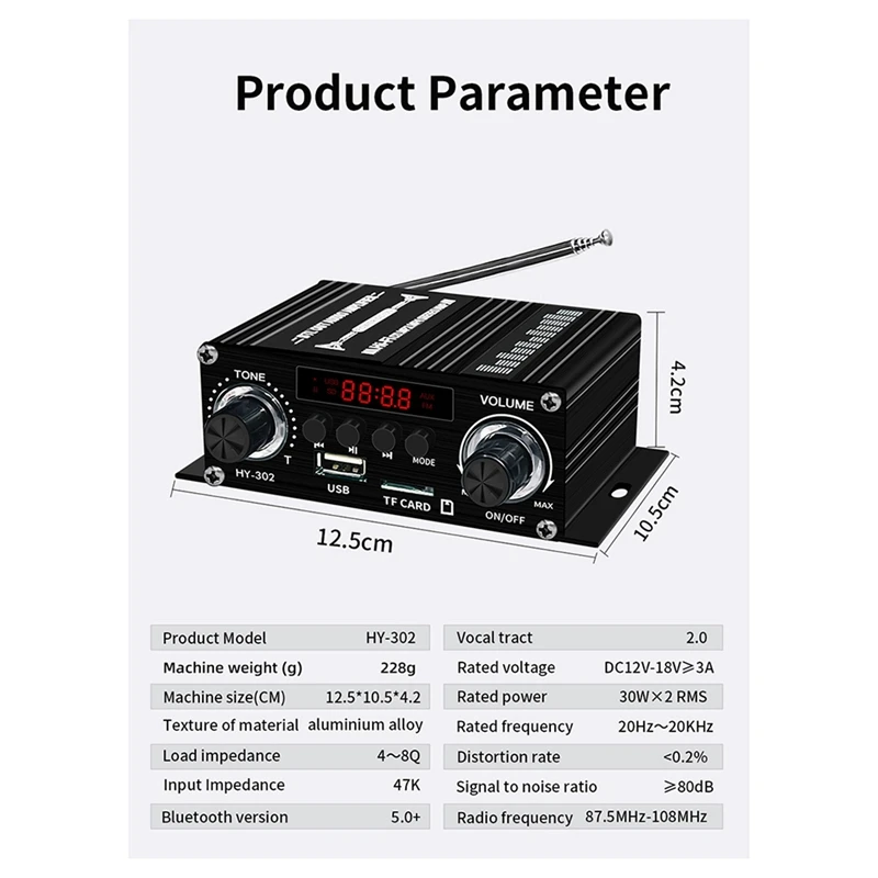 Amplifier Bluetooth Digital, pengeras suara HIFI 2 saluran Mobil 12V, penerima Audio FM Clase-AB AMP