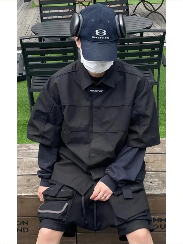 

Ailz Project Vibe Retro Collar Detachable Motorcycle oulder Pads ort Sve Men's irt Youth Summer Faion Loose Fit
