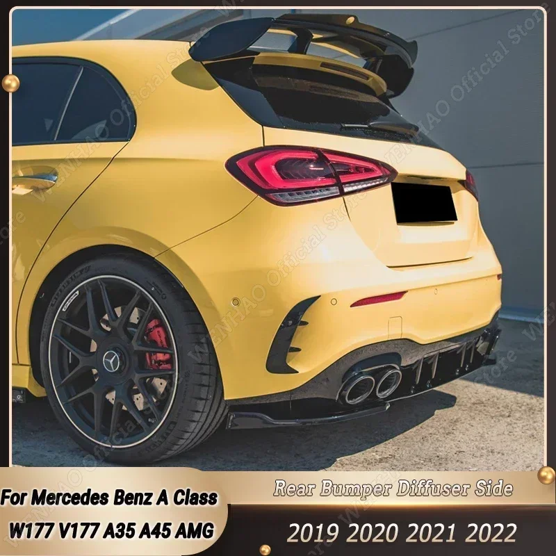 Rear Bumper Diffuser Side Splitters For Mercedes Benz A Class W177 V177 A35 A45 AMG Hatchback 2019 2020 2021 2022 Gloss Black