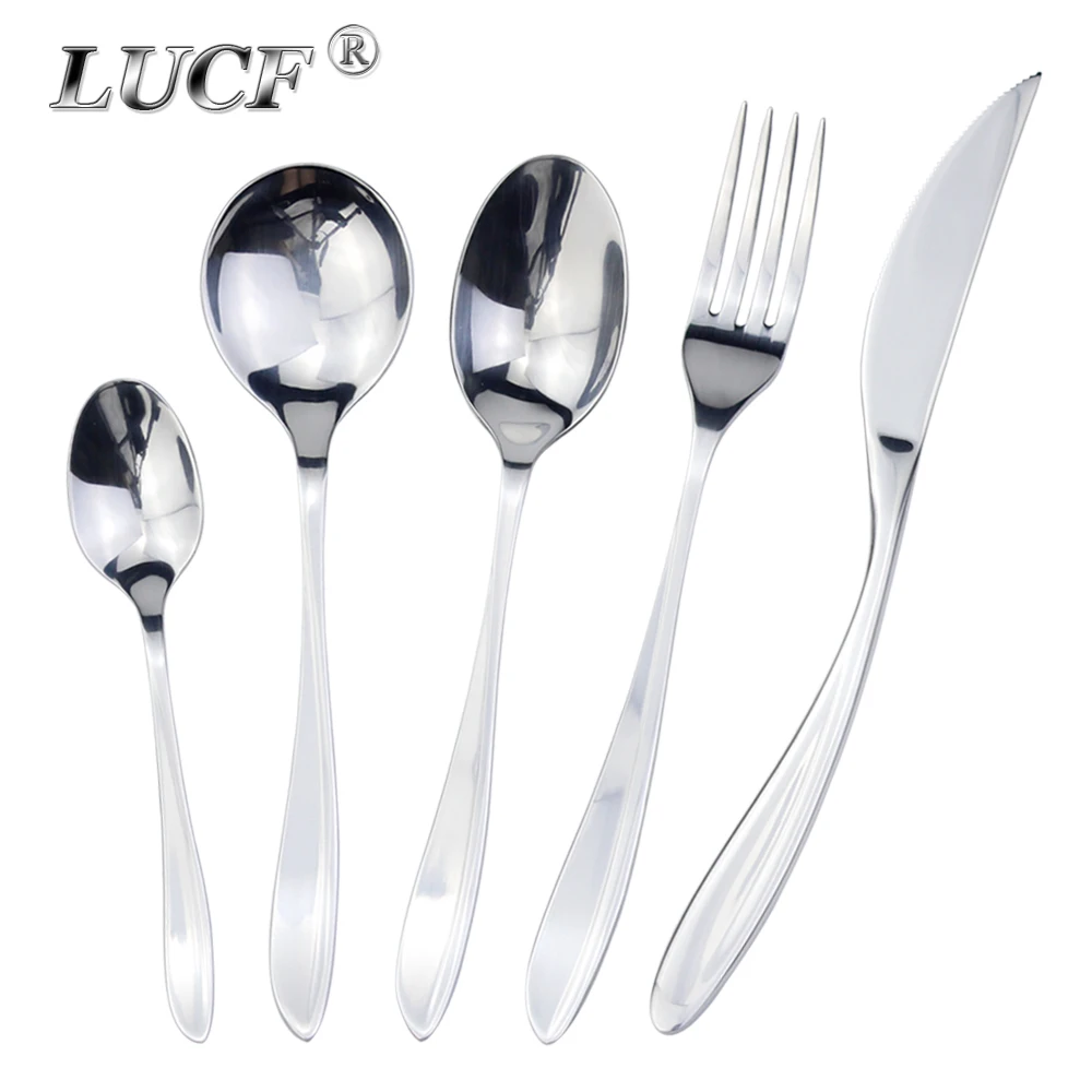 

Store Recommended Drip Fairshaped Cutlery 5 In 1 Set Mirror Stainless Steel Glossy Silverware Round Spoon For Kitchen Dishwasher