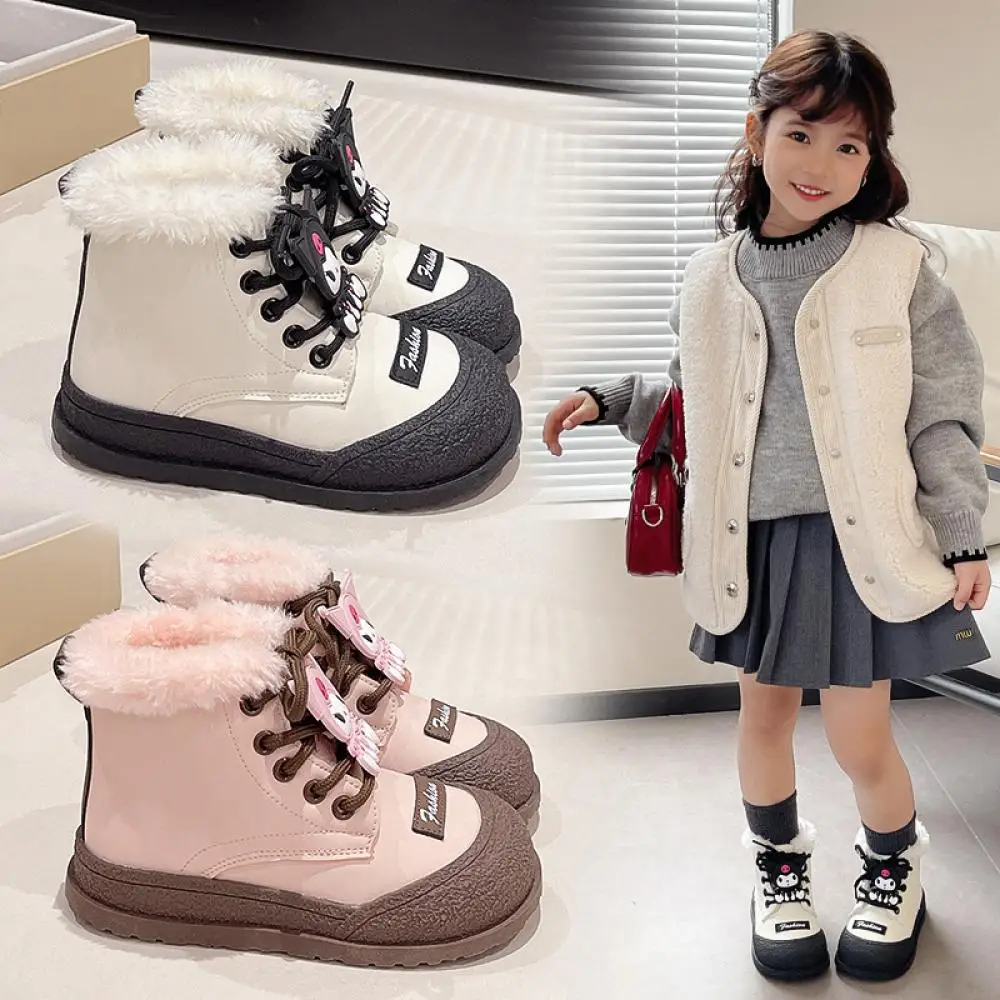 Cartoon Winter New Kuromi Child Snow Boots Anime Sanrios Kawaii Cartoon Fashion Girls Cute Thicken Warm Waterproof Cotton Boots