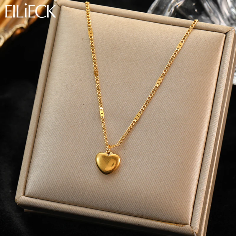 EILIECK 316L Stainless Steel Gold Color Thin Chain Mini Heart Pendant Necklace For Women Trend Fashion Girls Neck Jewelry Gifts